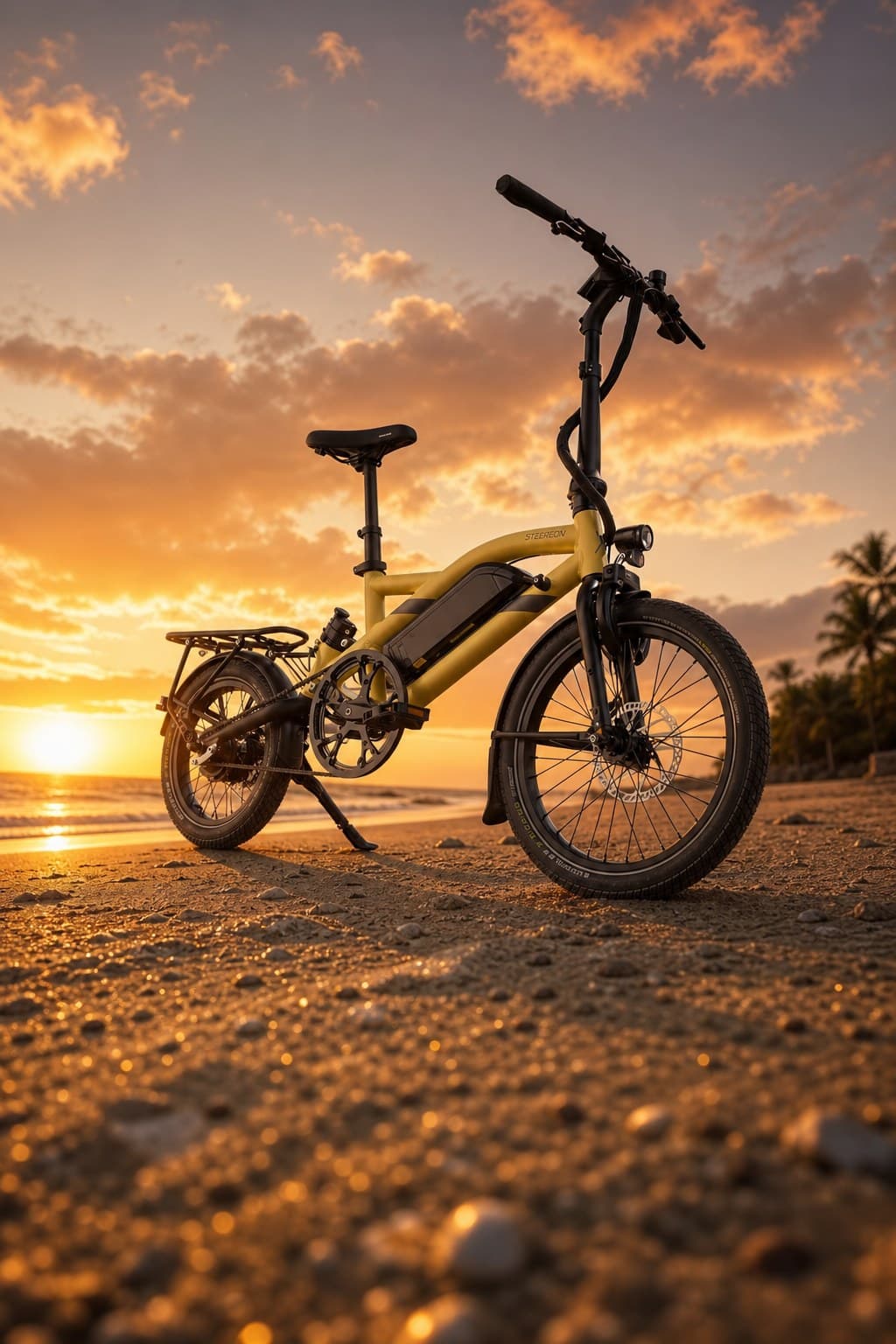 Steereon B25 am Strand im Sonnenuntergang